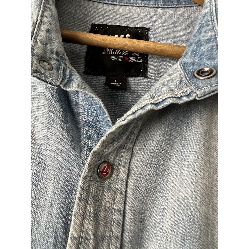 Rolling Stones Riff Stars Union Jack Denim Pearl Snap Western Shirt Start Me Up - Picture 9 of 16